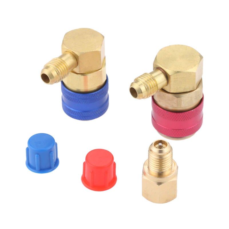 Aupoko R12 to R134A Conversion Quick Connect Coupler Kit, High/Low Side 90 Degree Angle Quick Coupler Manifold Gauge Set with R134A 1/2" Female x 1/4" SAE Male Tank Adapter - Image 1